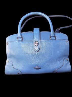 Coach Powder Blue Pebbled Leather Satchel with Turn-Lock Strap w/matching wallet